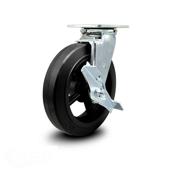 8 Inch Rubber on Steel Swivel Caster with Ball Bearing and Brake
